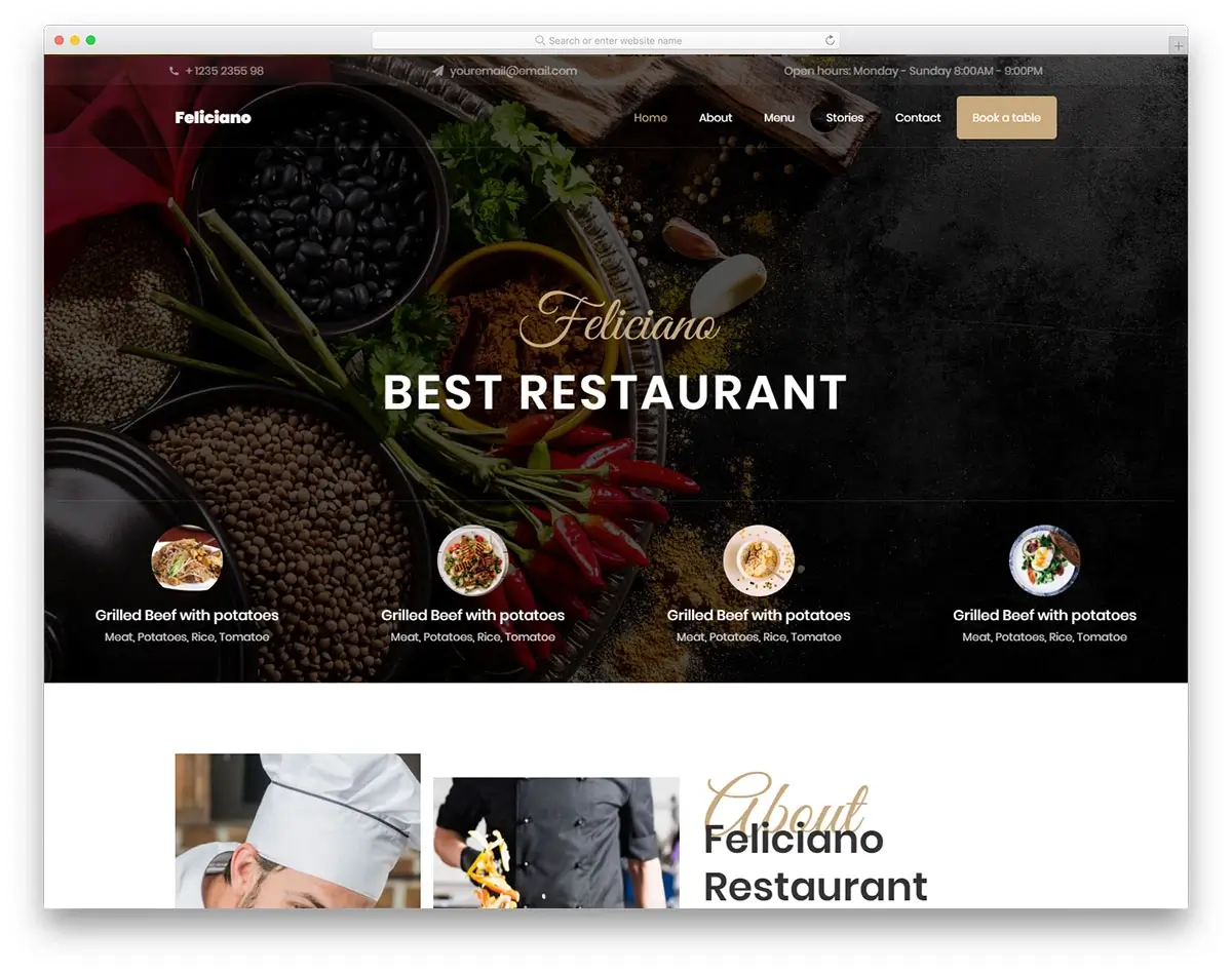 Restaurant website sample showcasing a modern and appetizing design for food establishments.