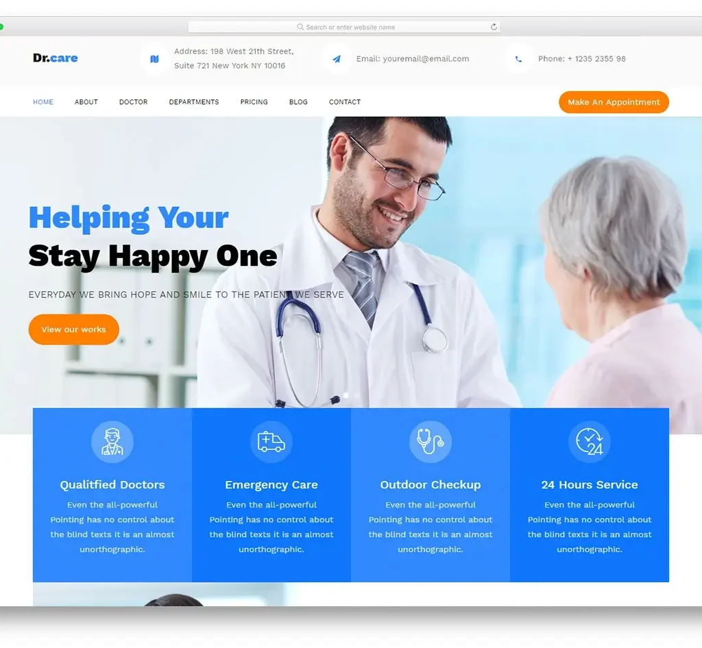 Hospital website sample showcasing modern and user-friendly design for medical facilities.