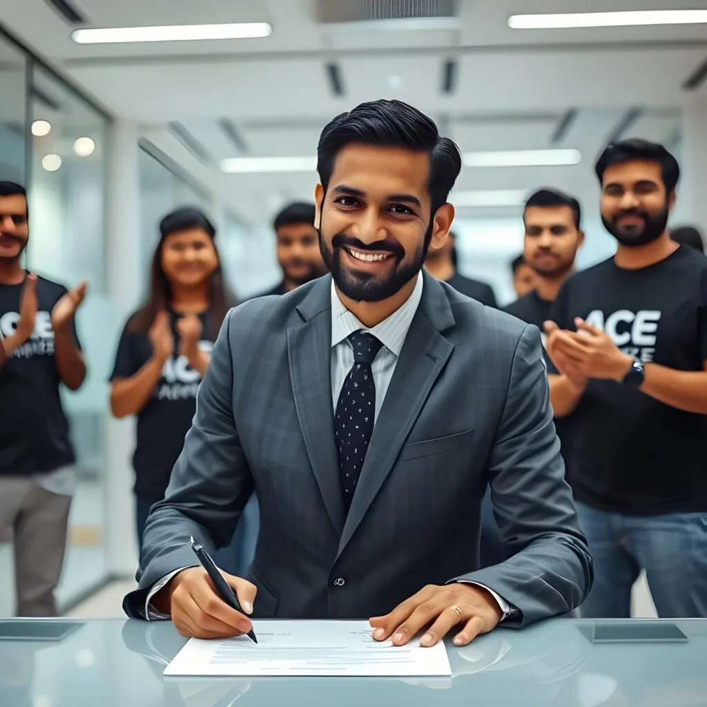 Ace Amaze team celebrating a signed client contract with the best digital marketing agency in dehradun.