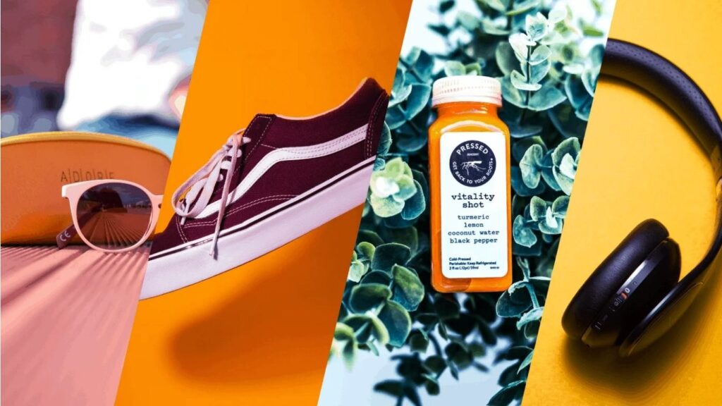 Dynamic product showcase used to promote the visual expertise of a Social Media Marketing Agency in capturing diverse retail items.