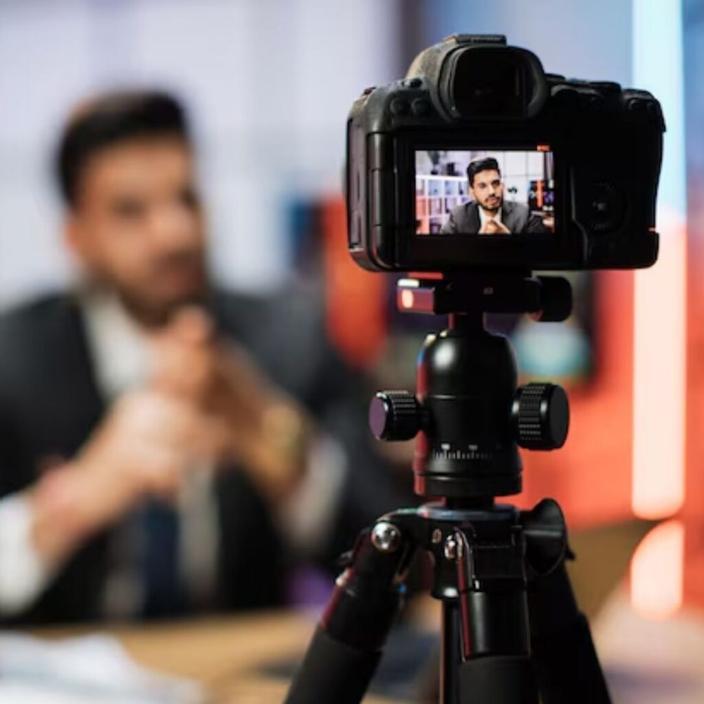 Image of a professional corporate video recording setup, highlighting the high quality of content creation from the best digital marketing agency in India.