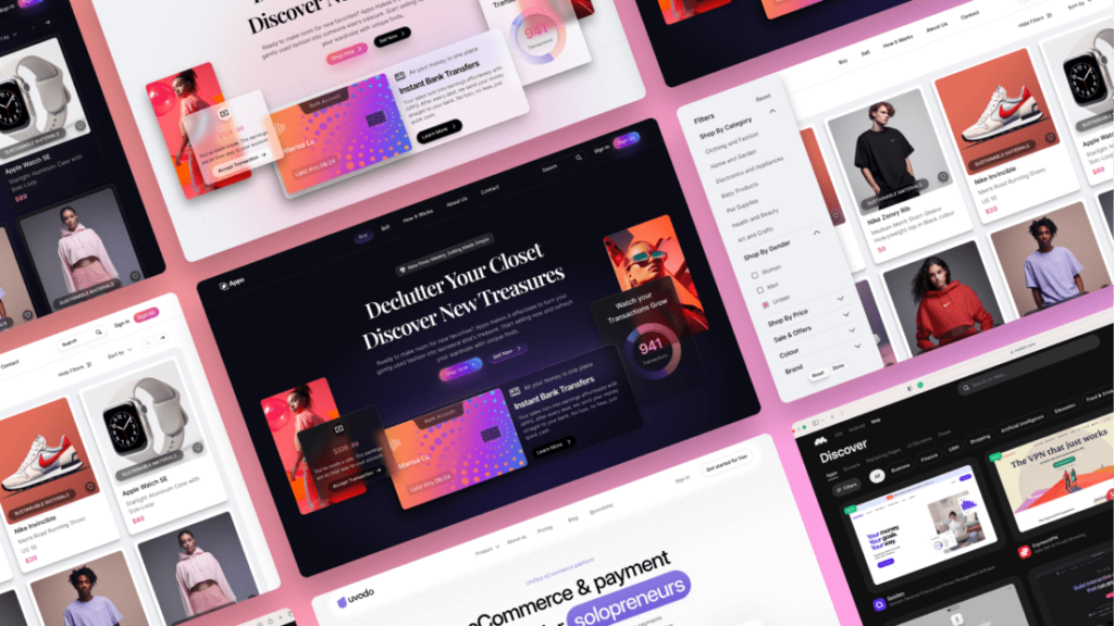 A collage of several modern e-commerce and website interfaces, showcasing high-quality design and development work by a best website development company.