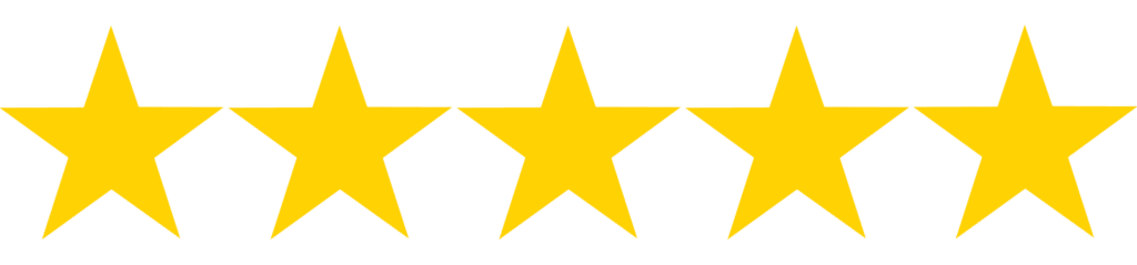 A line of five bright gold stars on a black background, symbolizing a perfect five-star rating for a leading digital marketing company dehradun.