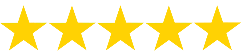 A line of five bright gold stars on a black background, symbolizing a perfect five-star rating for a leading digital marketing company dehradun.