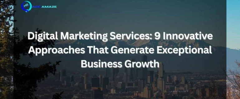 "Infographic by digital marketing agency in Dehradun offering Google SEO services, Website development service company in Dehradun, and SEO tools and strategy – Ace Amaze logo with scenic city skyline and mountains background"