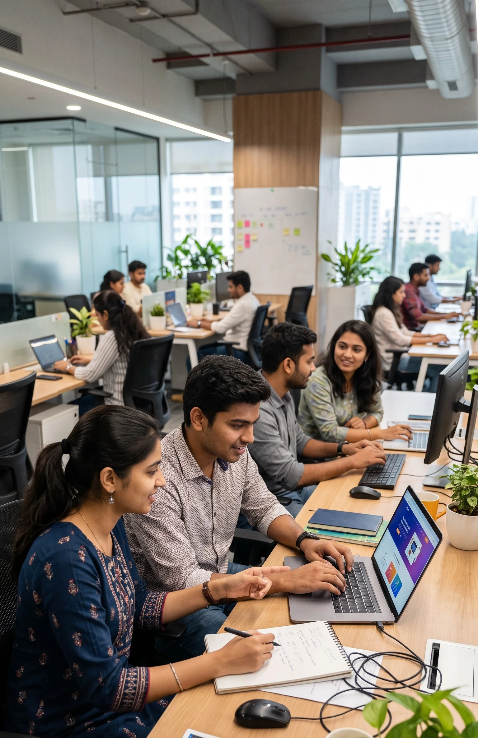 "Professional team working on web design and development in a modern office. Premier web development company in Dehradun and online website designing company in Dehradun"