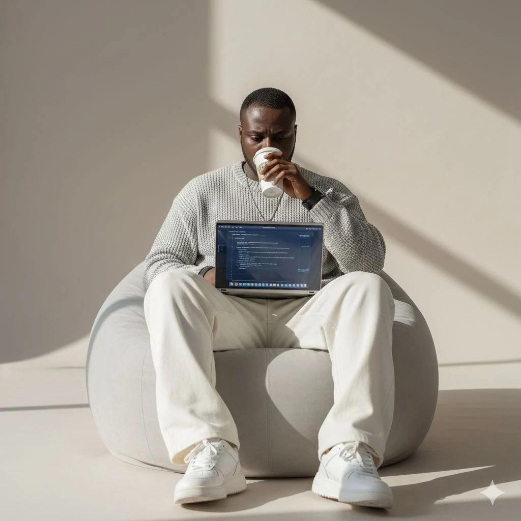 Professional working on a laptop in a modern workspace for creative advertising and digital marketing
